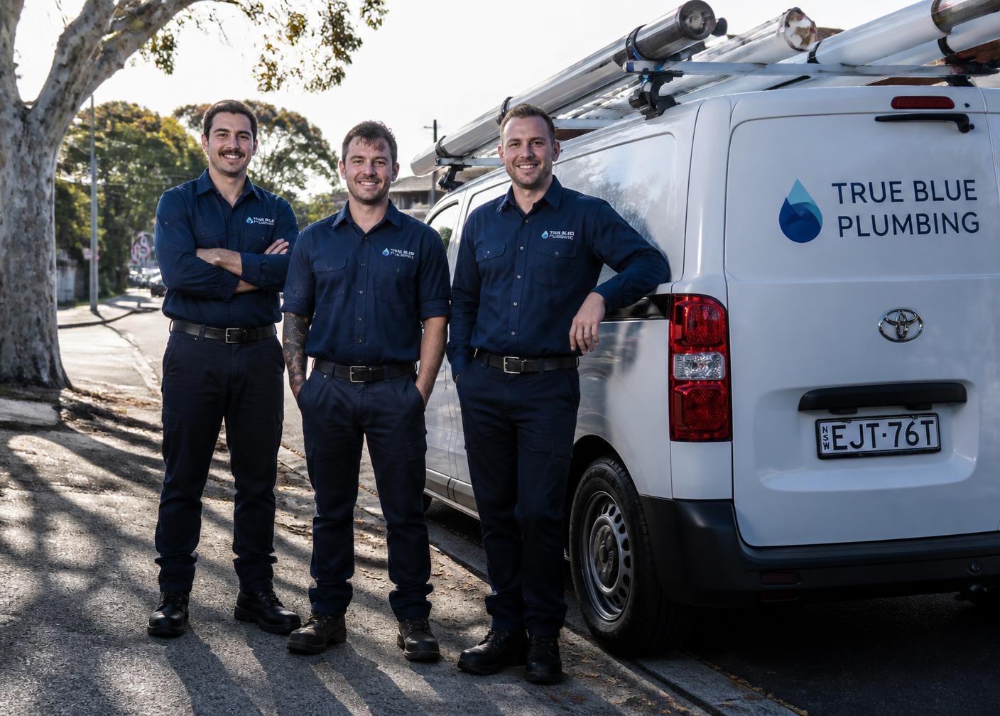 FlowLine Plumbing team of licensed Sydney plumbers beside their service van